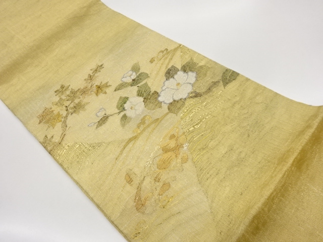 JAPANESE FUKURO OBI FOR SUMMER / PULP CLOTH / WOVEN MAPLE LEAVES